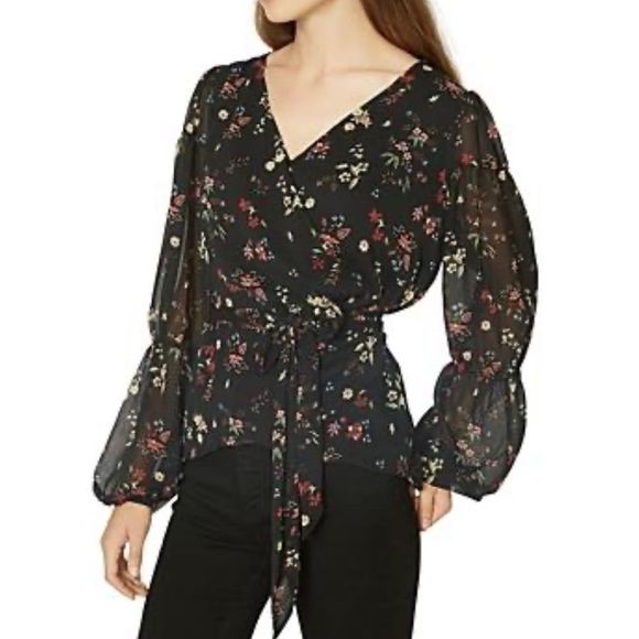 Sanctuary Tops - Sanctuary Dark Floral Long Sleeve Wrap Blouse NWT size Small